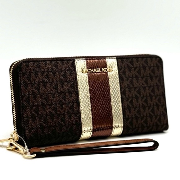 Michael Kors Large Continental Wallet Wristlet Brown Multi - Picture 3 of 10